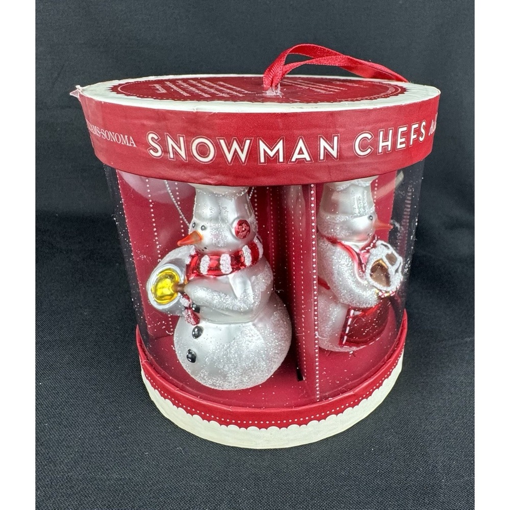 Williams-Sonoma Set Of 4 Glass Snowman Chefs Christmas Ornaments